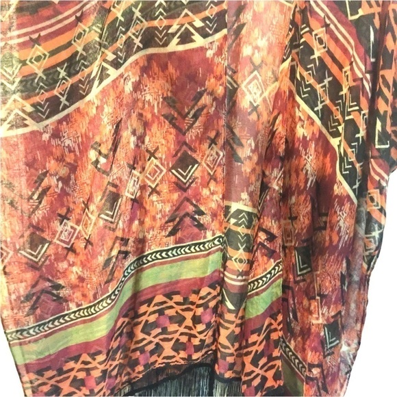 SWIM sheer cover/shawl/scarf fringed in southwest print OS - Picture 6 of 7